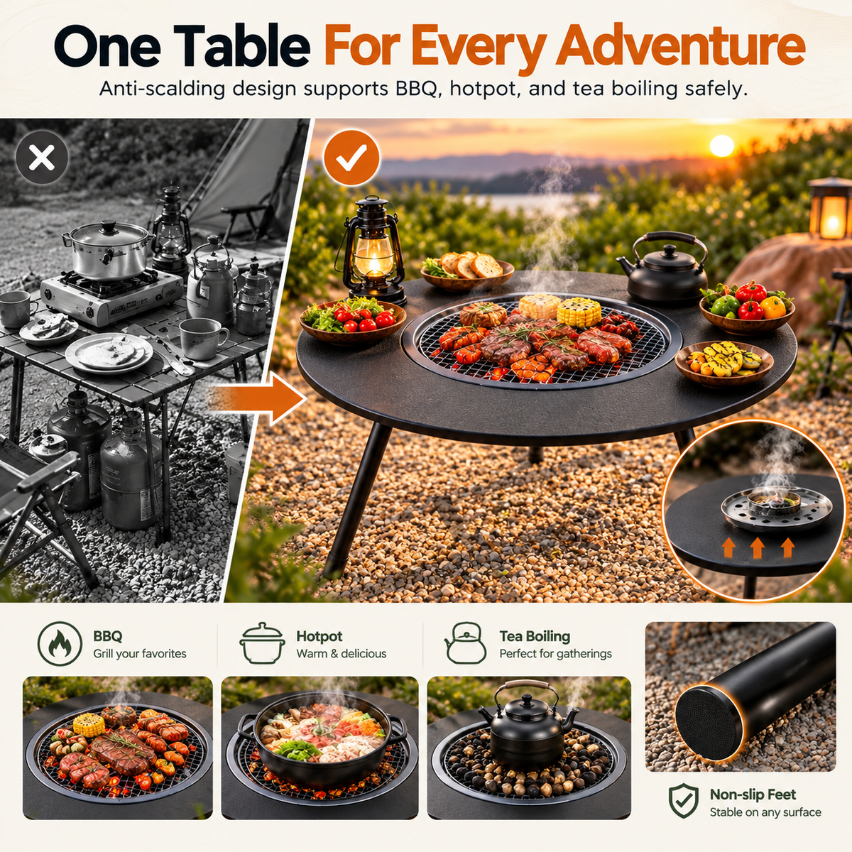 Portable Foldable BBQ Grill Table — Outdoor Charcoal Grill for Camping, Desert & Garden