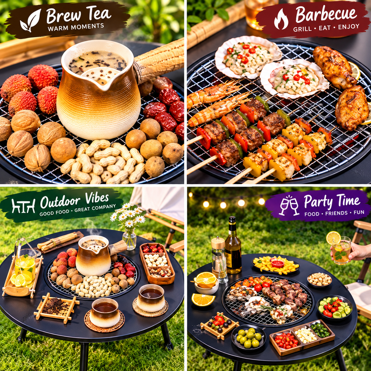Portable Foldable BBQ Grill Table — Outdoor Charcoal Grill for Camping, Desert & Garden