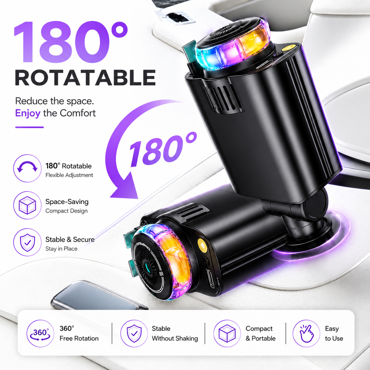 5-in-1 Car Charger with Fast Charging, LED Ambient Light, Air Freshener & Starlight Projector – 45W