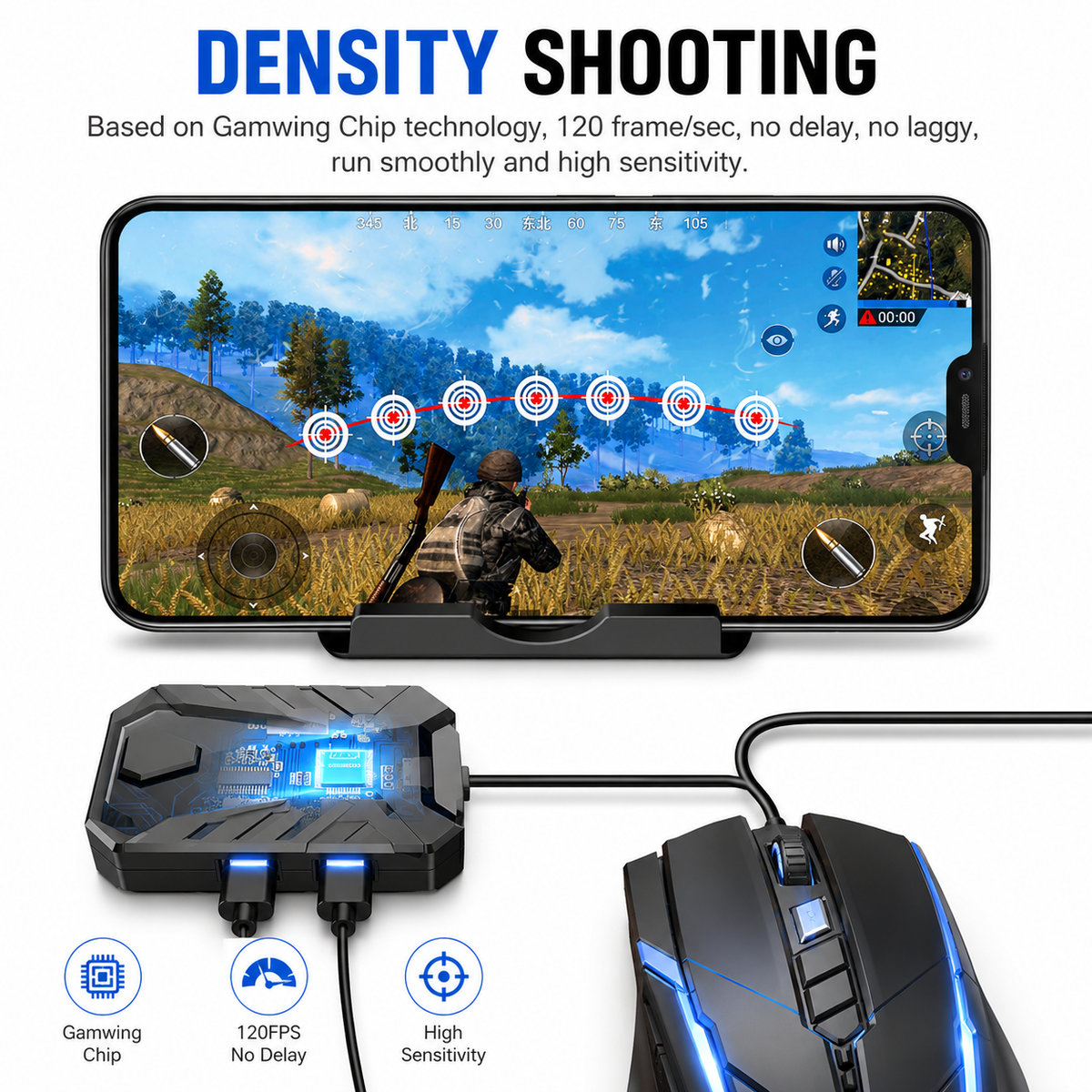 4 in 1 X2 Mobile Phone One Hand Video Game Keyboard Keypad Gaming LED + Color DPI Mouse