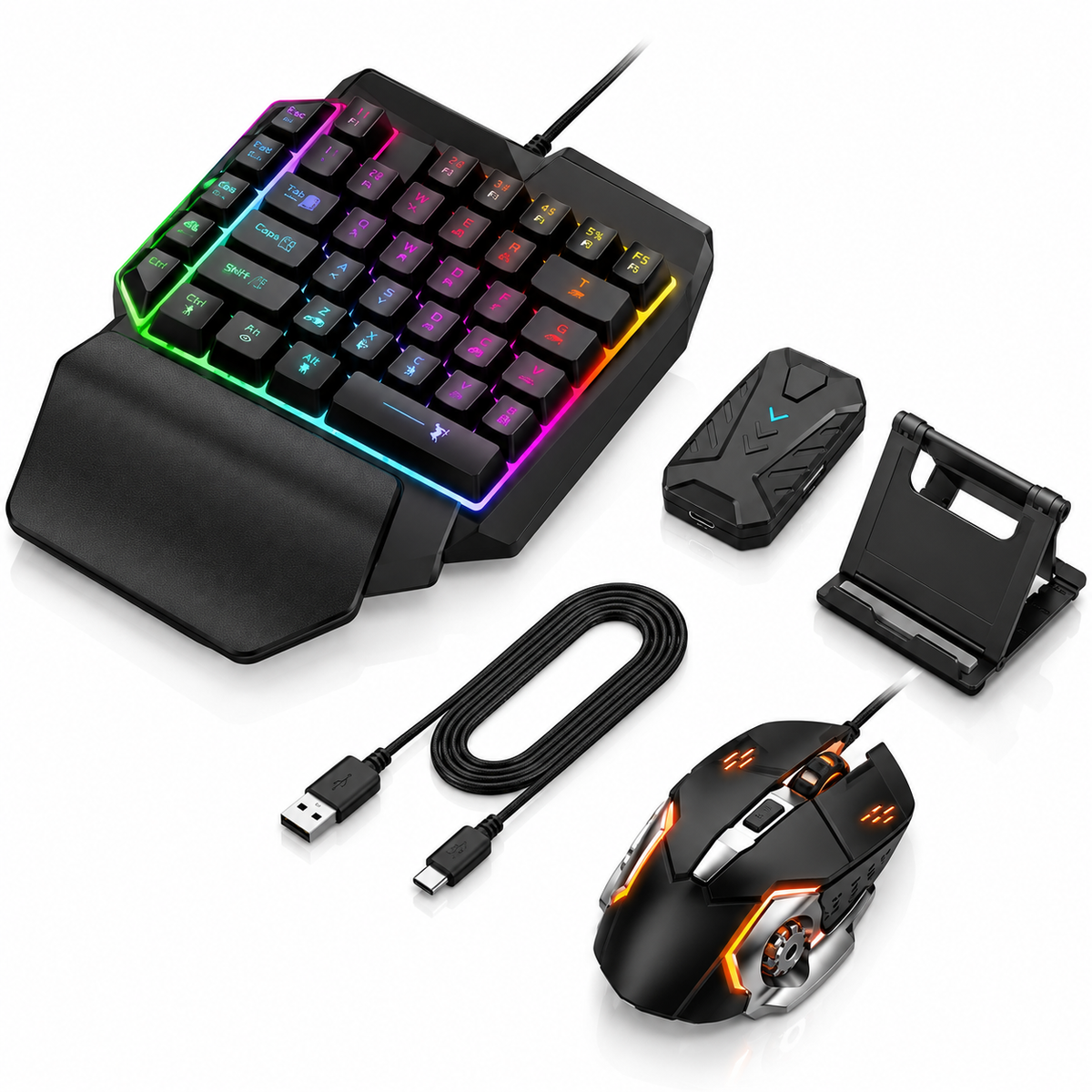 4 in 1 X2 Mobile Phone One Hand Video Game Keyboard Keypad Gaming LED + Color DPI Mouse