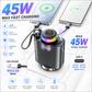 5-in-1 Car Charger with Fast Charging, LED Ambient Light, Air Freshener & Starlight Projector – 45W
