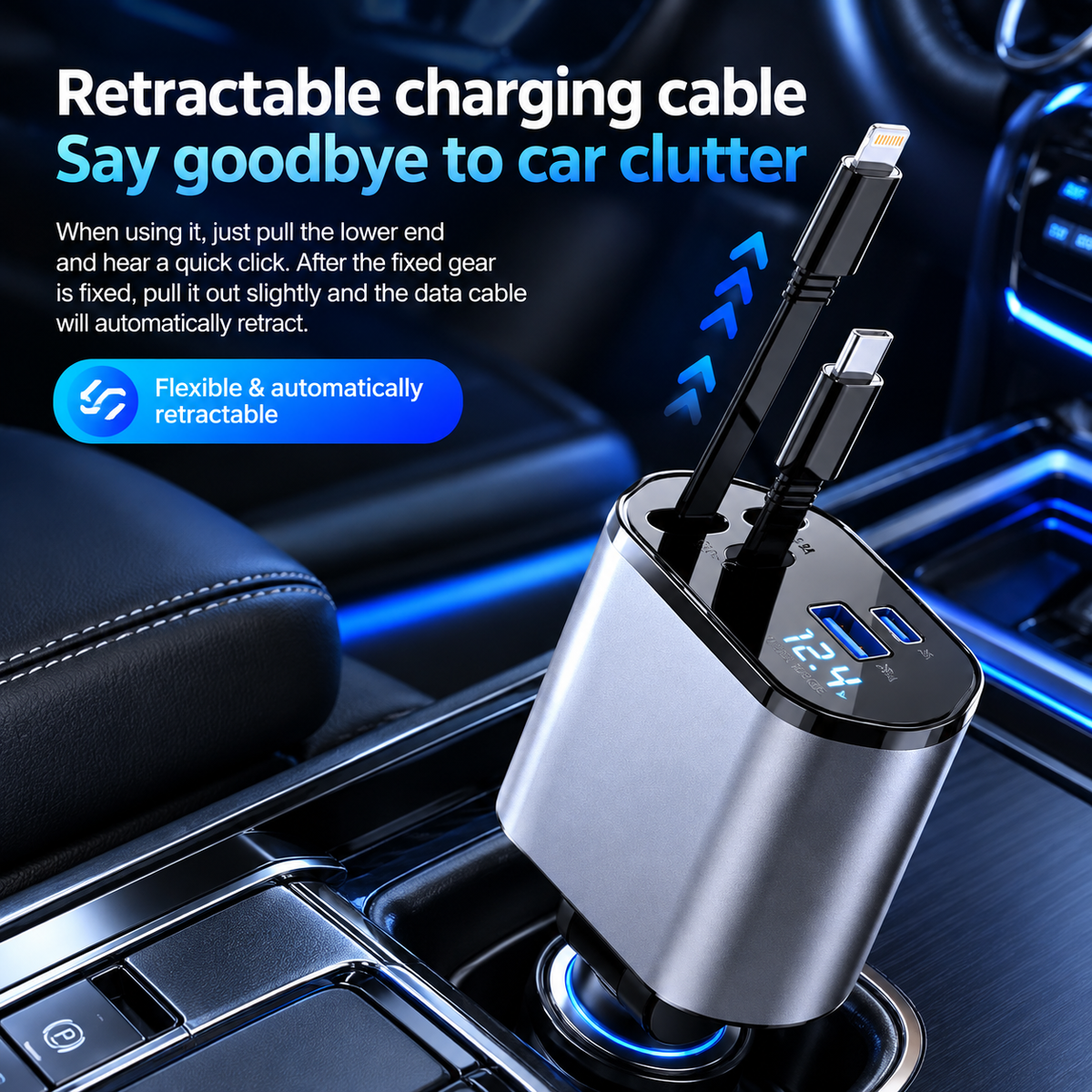 4-in-1 Fast Car Charger with Digital Voltage Display | Multi-Device Charging | 120W Fast charger