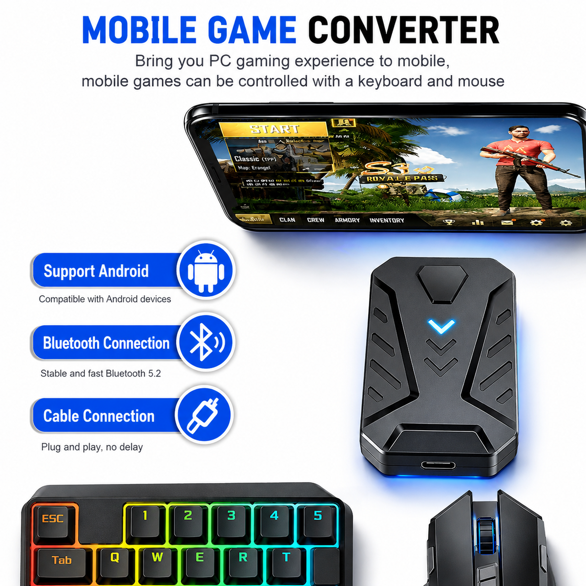 4 in 1 X2 Mobile Phone One Hand Video Game Keyboard Keypad Gaming LED + Color DPI Mouse