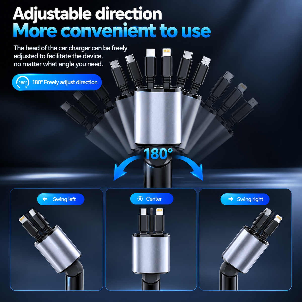 4-in-1 Fast Car Charger with Digital Voltage Display | Multi-Device Charging | 120W Fast charger