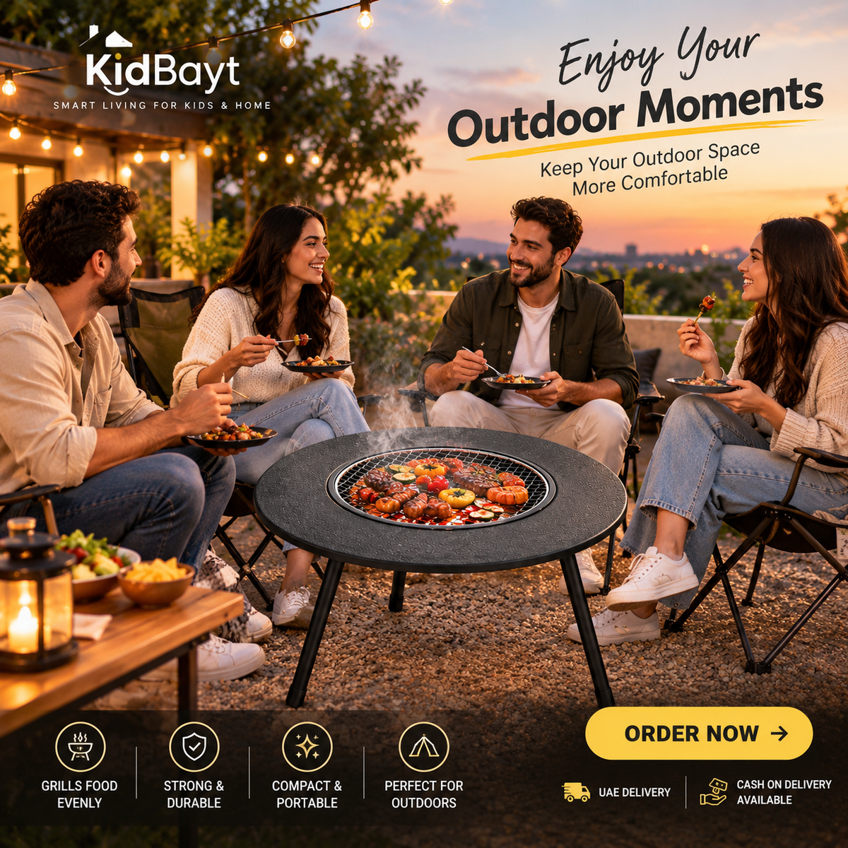 Portable Foldable BBQ Grill Table — Outdoor Charcoal Grill for Camping, Desert & Garden