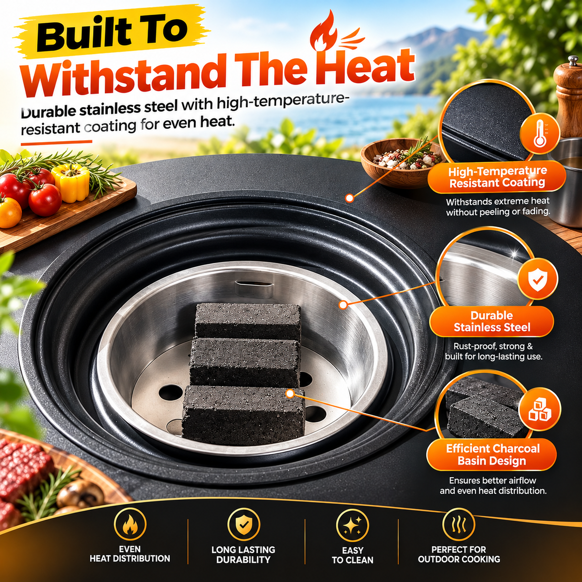 Portable Foldable BBQ Grill Table — Outdoor Charcoal Grill for Camping, Desert & Garden
